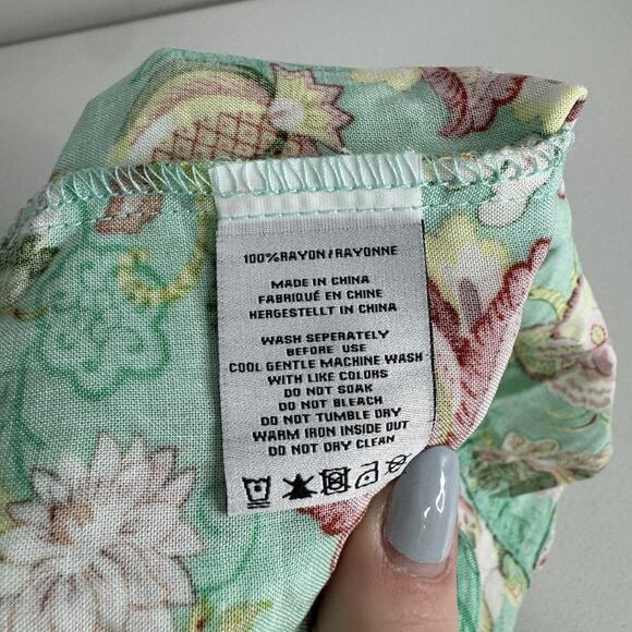 Sunday Mi Amor Anthropologie Dress Womens Small Green Floral Maxi Tiered Cottage - Picture 15 of 16